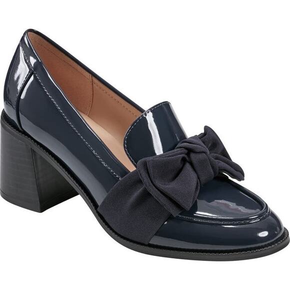 Bandolino Women's Korrar Navy Blue Bow Platform Penny Loafer Size 8 NWT Preppy - Picture 1 of 10